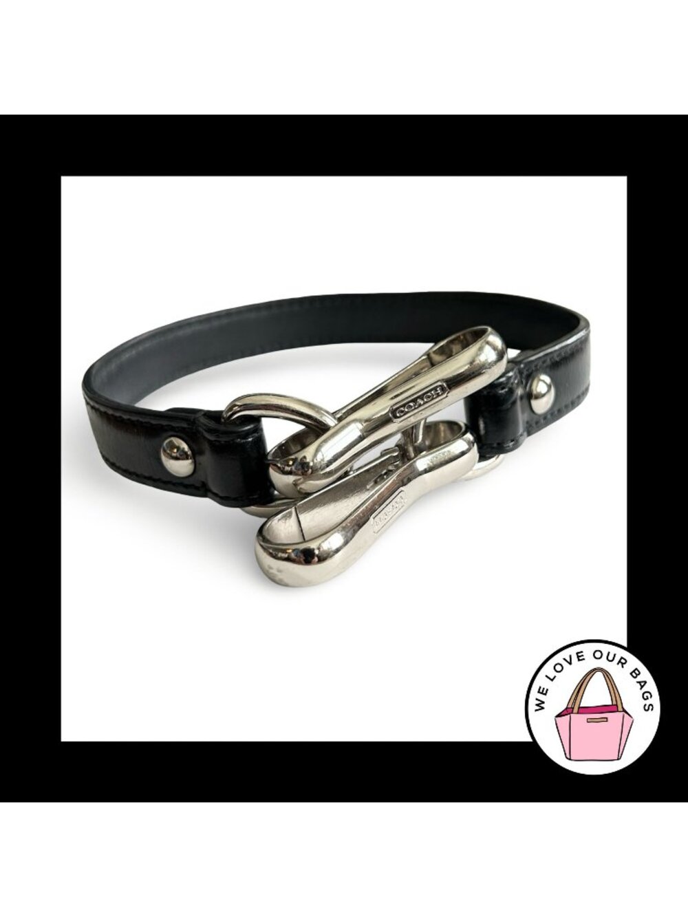 COACH BAG STRAP Black Smooth Polished Leather Replacement Purse Shoulder Nickel